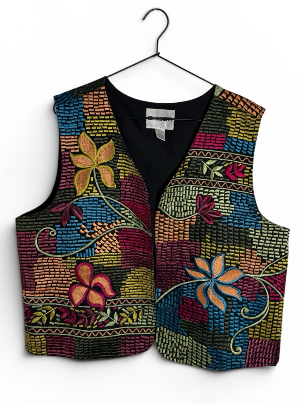 Chico’s Vintage 1990s Embroidered Floral Patchwork Vest Size 3